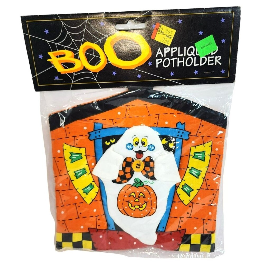 NIP NOS Halloween Vintage Boo Appliqued B&D California Ghost Pumpkin Potholder